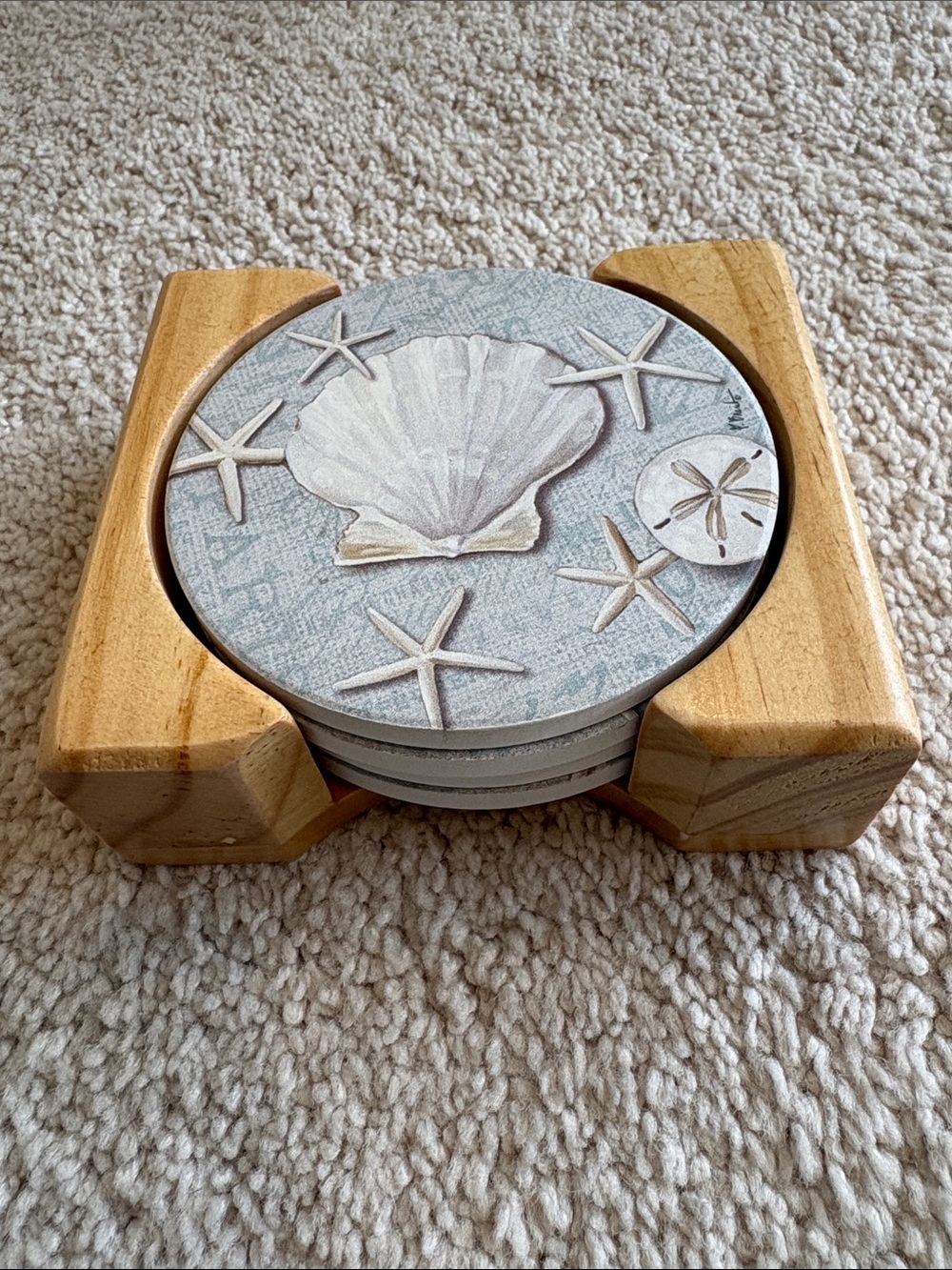 Coastal Shell Wooden Coaster Set